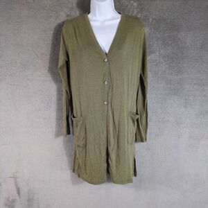 GOEX Womens Olive Green Longline Button Front Cardigan Sweater‎ Size Medium